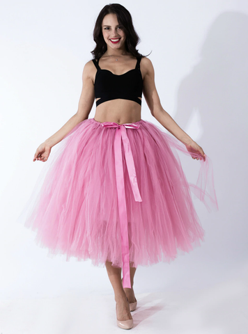 Women Rubber Red Tulle Tutu Middle Skirt