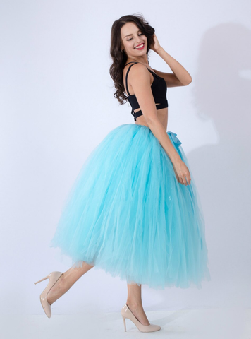 Women Sky Blue Tulle Tutu Middle Skirt
