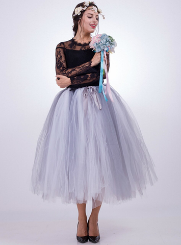 Gray + White Tulle Tutu Middle Skirt