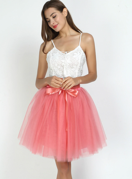 Watermelon Red 7-Layer Short Tulle Skirt
