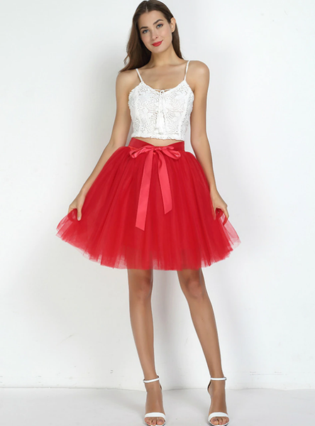 Red 7-Layer Short Tulle Skirt