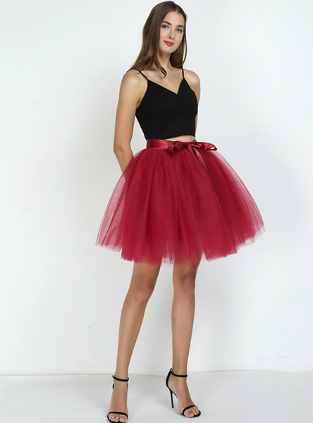 Burgundy 7-Layer Short Tulle Skirt