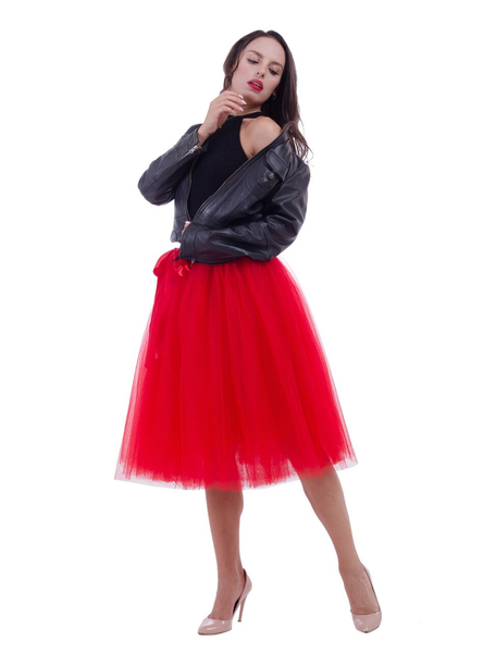 Red Belt Puff Dance Tulle Skirt