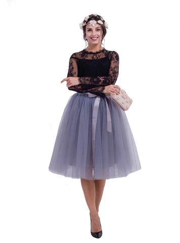 Women Gray Belt Puff Tulle Skirt