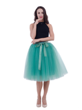 Women Light Green Belt Puff Tulle Skirt