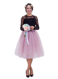 Women Dusty Pink Belt Puff Tulle Skirt