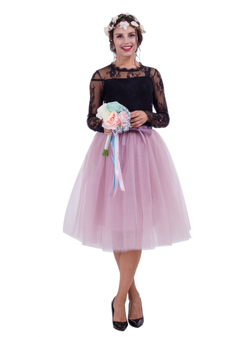 Women Dusty Pink Belt Puff Tulle Skirt