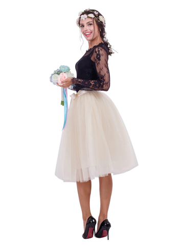 Beige Gauze Belt Puff Tulle Skirt