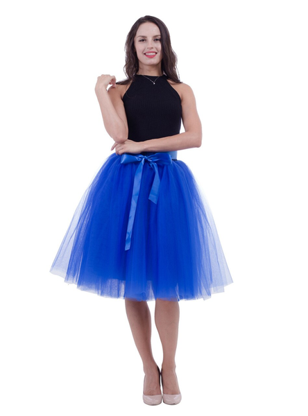 Royal Blue Gauze Belt Puff Tulle Skirt