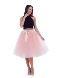 Peach Pink Gauze Belt Puff Tulle Skirt