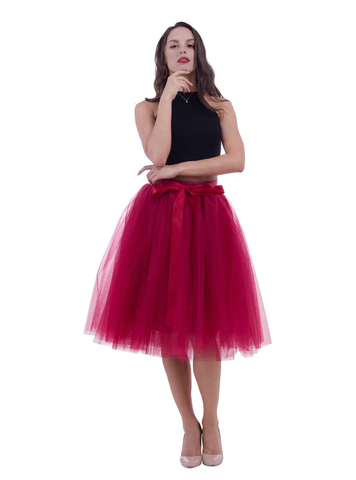 Burgundy Gauze Belt Puff Tulle Skirt