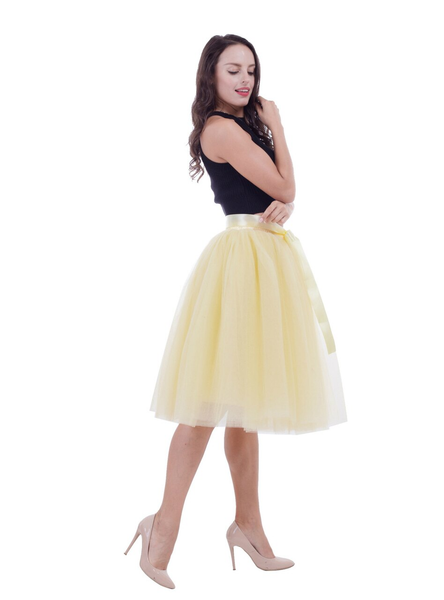 Yellow Gauze Belt Puff Tulle Skirt