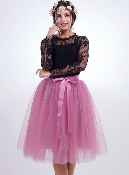 Rubber Red Gauze Belt Puff Tulle Skirt