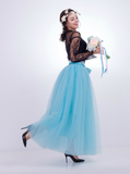 Sky Blue Gauze Mop Floor Long Skirt