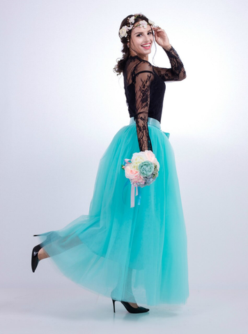 Mint Green Gauze Mop Floor Long Skirt