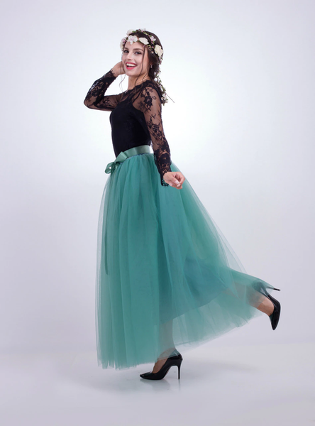 Light Green Gauze Mop Floor Long Skirt