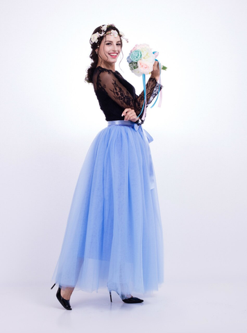 Lake Blue Gauze Mop Floor Long Skirt