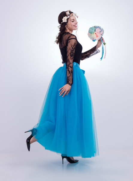 Blue Gauze Mop Floor Long Skirt