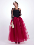 Burgundy Gauze Mop Floor Long Skirt