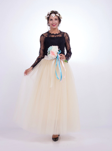 Beige Gauze Mop Floor Long Skirt
