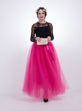 Fuchsia Gauze Mop Floor Long Skirt