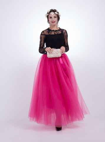 Fuchsia Gauze Mop Floor Long Skirt