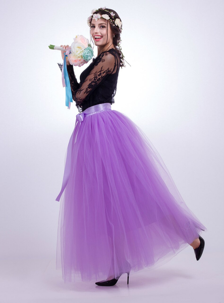 Lavender Gauze Mop Floor Long Skirt