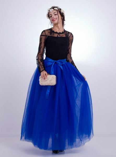 Royal Blue Gauze Mop Floor Long Skirt