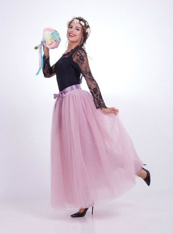 Dusty Pink Gauze Mop Floor Long Skirt