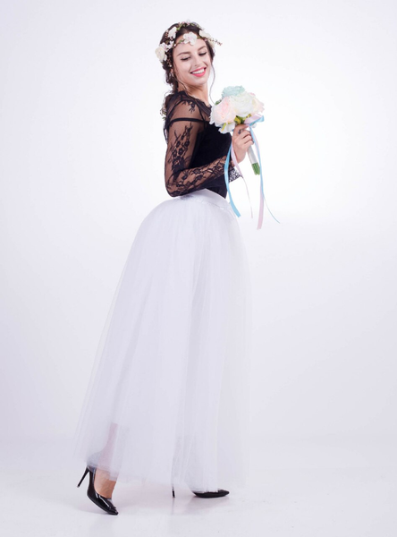 White Gauze Mop Floor Long Skirt