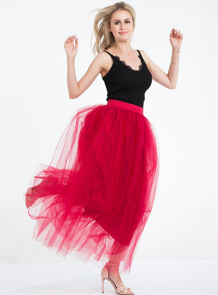 Women Burgundy Tulle Tutu Skirt