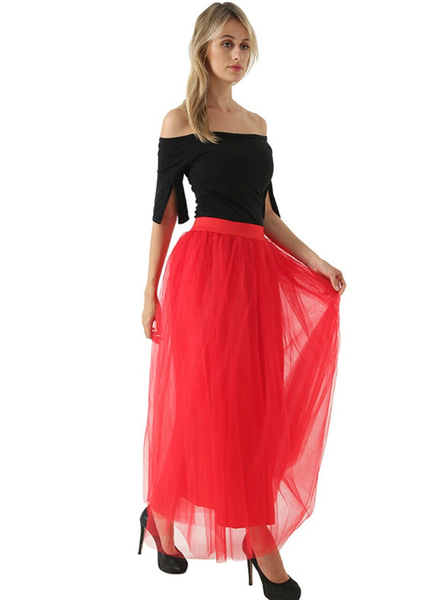 Women Red Tulle Tutu Skirt