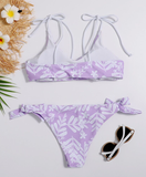 Purple Floral High Leg Bikini Set
