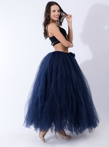 Navy Blue Tulle Long Tutu Skirt