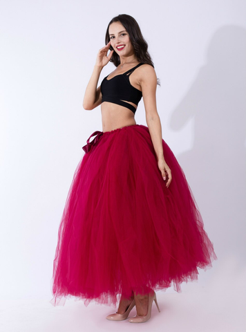 Burgundy Tulle Long Tutu Skirt