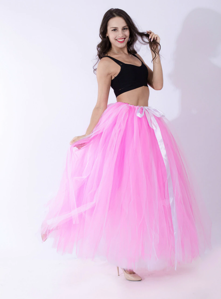Women's Pink Tulle Long Tutu Skirt