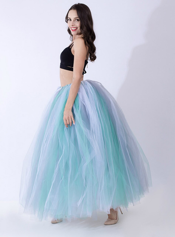 White+Green+Gray Tulle Long Tutu Skirt