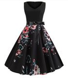 Feather Belted A Line Retro Dress