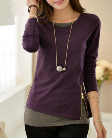 Stunning Round Neck Faux Two Piece T Shirt