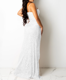 Sexy Spaghetti Strap Rhinestone Mesh Sequined Maxi Dress