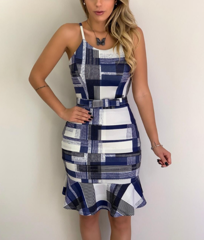 Plaid Print Spaghetti Strap Ruffles Summer Dress