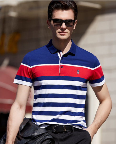 Short Sleeve Casual Business Spring Summer Polo Shirt Stripe Printing