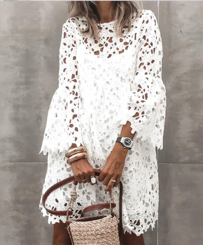 Solid Lace Hallow Out Fashion Elegant Two Piece