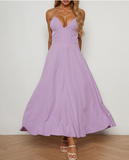 Plain Spaghetti Strap Backless High Waist Elegant Maxi Dress