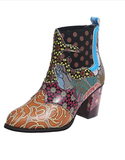 Fashion Floral Chunky Heel Ankle Boots