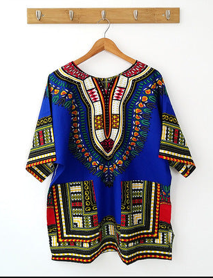 Chic Round Neck Short Sleeve Dashiki Print Mini Dress