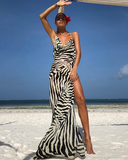 Elegant Beach Maxi Backless Sleeveless Zebra Sundress