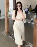 Summer Slim Waist Split Fashion Midi White Dresses