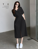 Summer Slim Waist Split Fashion Midi White Dresses