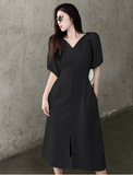 Summer Slim Waist Split Fashion Midi White Dresses